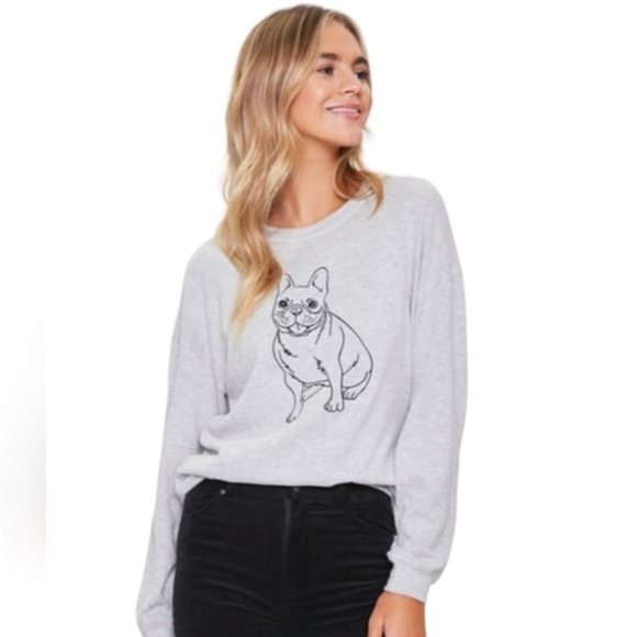 Forever 21 Gray French Bulldog Graphic Sweatshirt, size medium, EUC, Frenchie - Picture 1 of 7